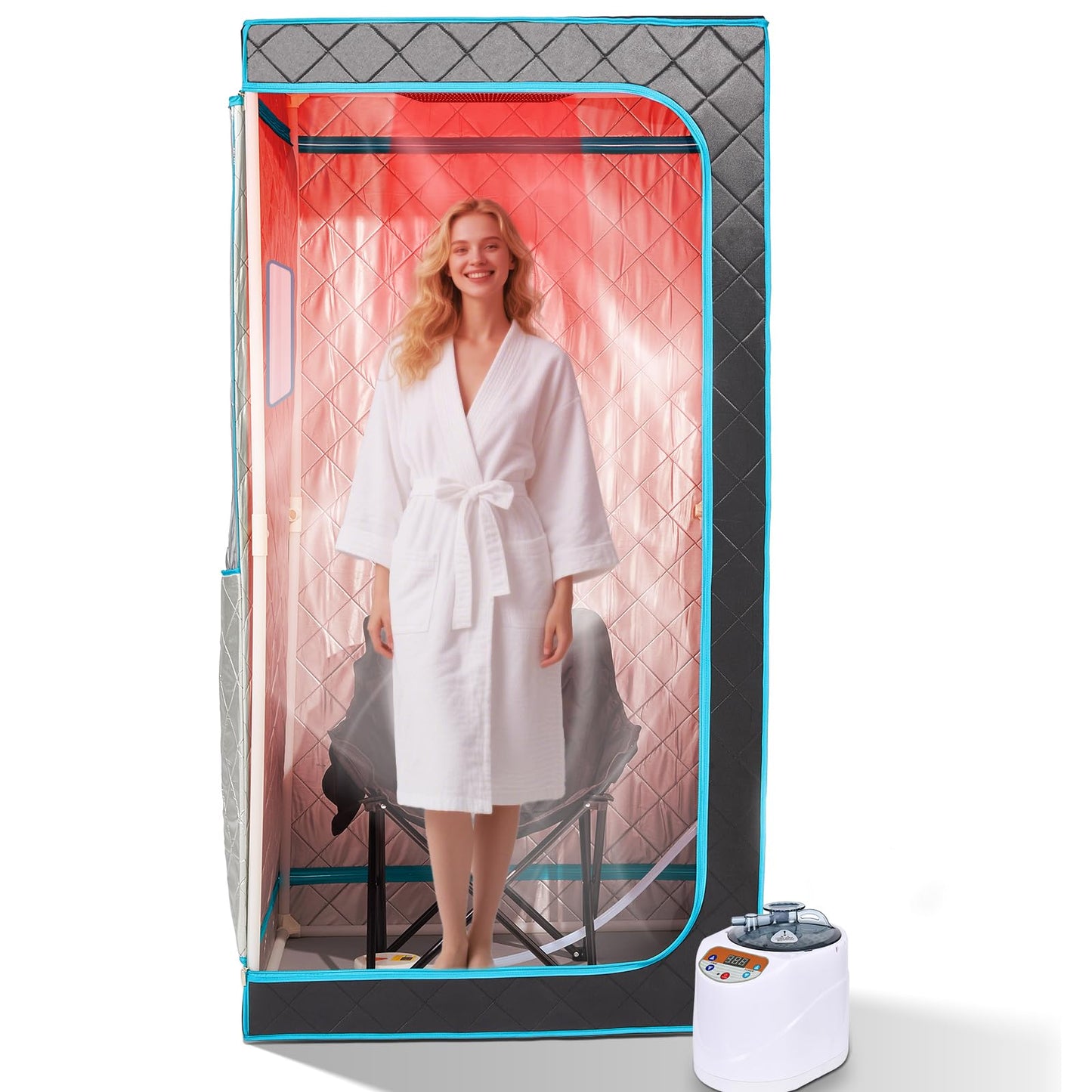 AURGOD Portable Steam Sauna– Red Light Therapy Home Sauna Tent with 3L & 1500W Steamer, Remote Control Time & Temperature Settings, Foldable Chair Included for Relaxation