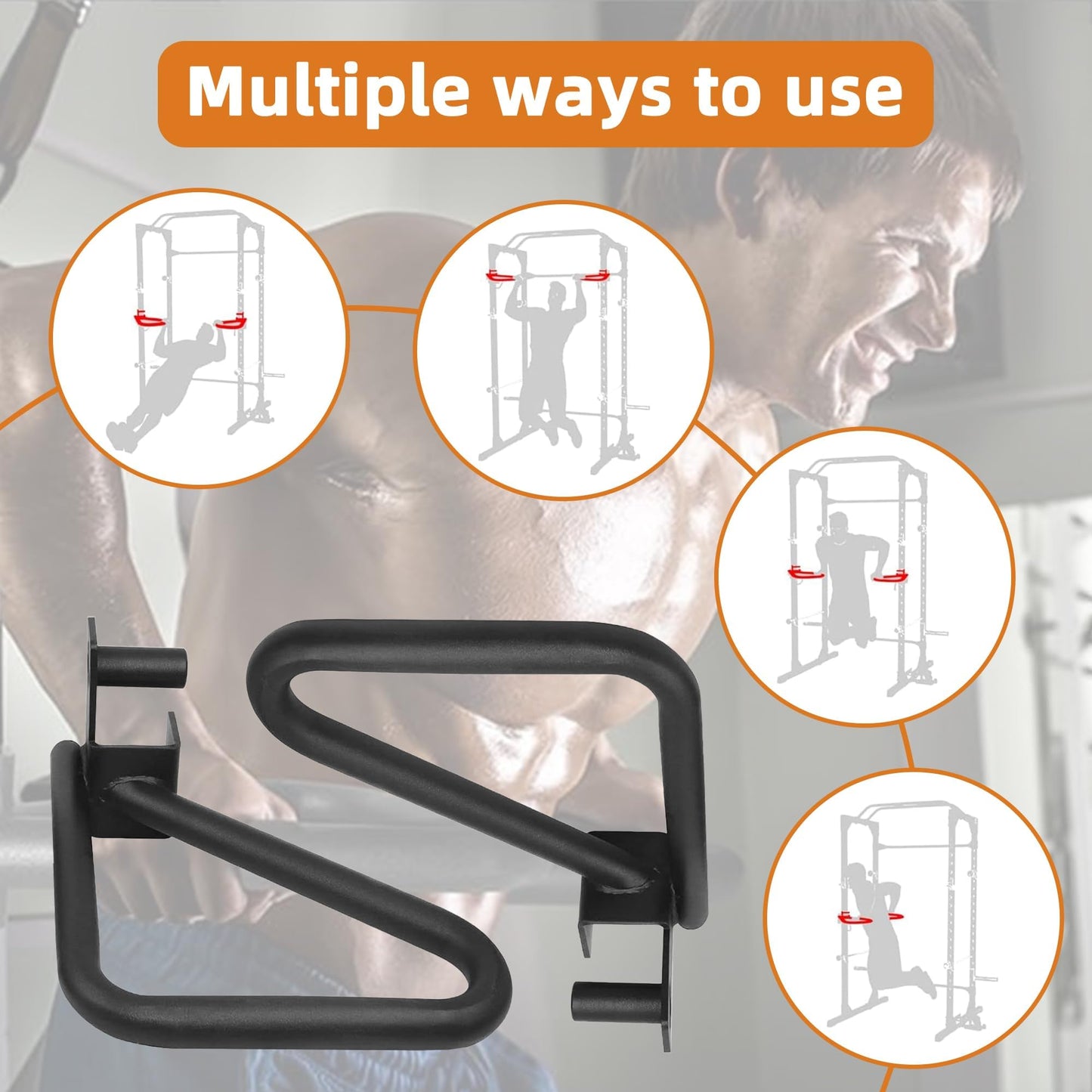 Fitvids Dual Grip Dip Bars Attachment for 2x2 Power Rack & Squat Rack – Heavy Duty Pair for Pull Up & Push Ups – Black