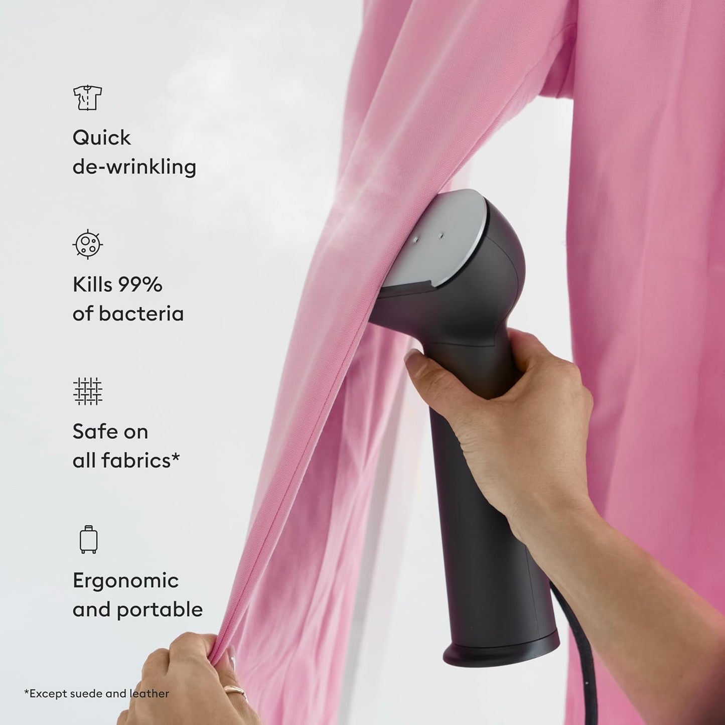Steamery Handheld Clothes Steamer - Cirrus 3, 1200W Fast Heat-Up Garment Wrinkle Remover, Black