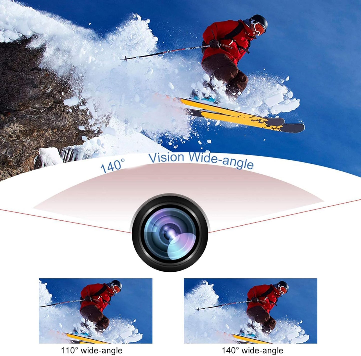 ASHATA A7 1080P 2.0in 30m 140 900mAh Action Camera Camcorder, HD, Screen, Waterproof, Wide Angle, Battery, Black