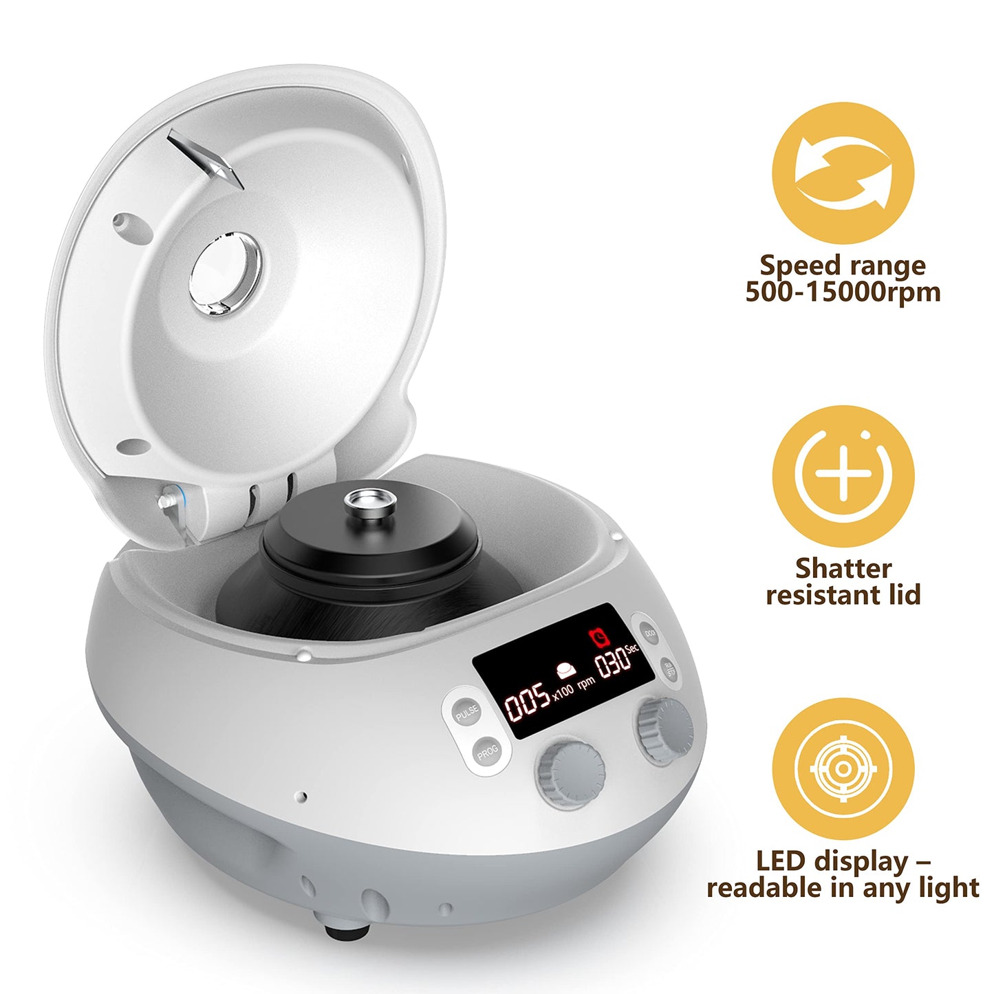 4E's USA High Speed Micro Centrifuge - Benchtop Centrifuge 500 to 15000 RPM Speed with 15100xg RCF, Lab Benchtop Centrifuge Machine with 12-Tube Rotor for 0.2ml/0.5ml/1.5ml/2ml