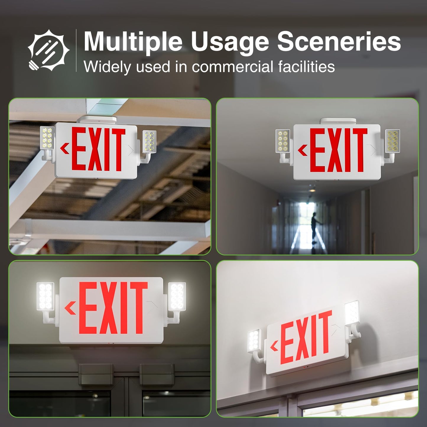 FREELICHT 6 Pack LED Double-Sided Exit Sign with Emergency Lights, Adjustable LED Emergency Exit Lights with Battery Backup, Hard Wired, UL Certified, AC 120/277V