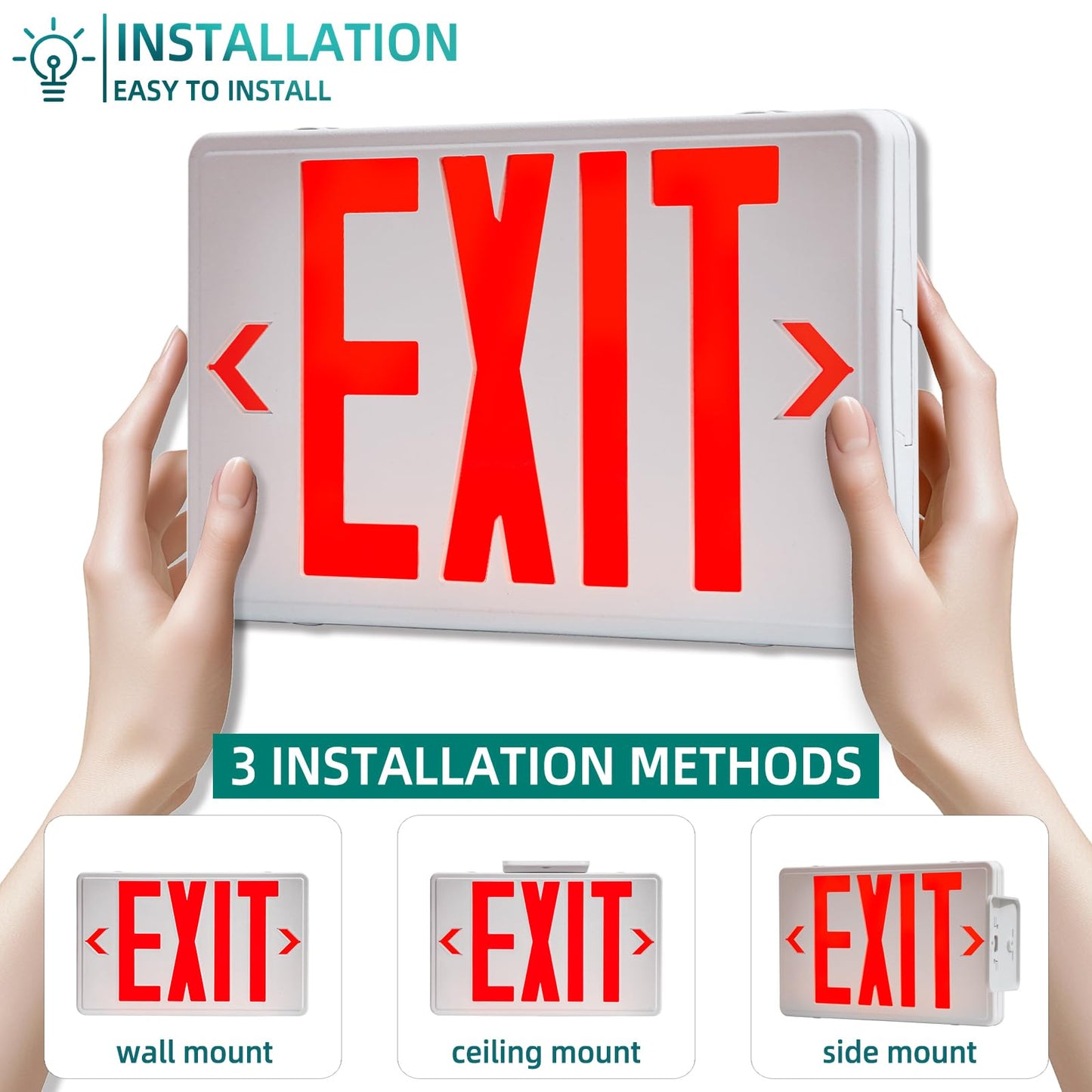 ENJVVS Exit Sign with Battery Backup,Commercial Exit Signs, Red Emergency Exit Light,Combo for Business,Dual-Sided, UL Certified, 120V/277V AC,4 Pack