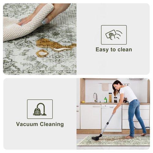 KIMODE Anti Fatigue Kitchen Mat Set, Non Slip Waterproof Kitchen Rug Set of 2, Boho Rugs for Kitchen, Ergonomic Standing Kitchen Sink Mats for Floor, 17"x29.5"+17" x47”, Green