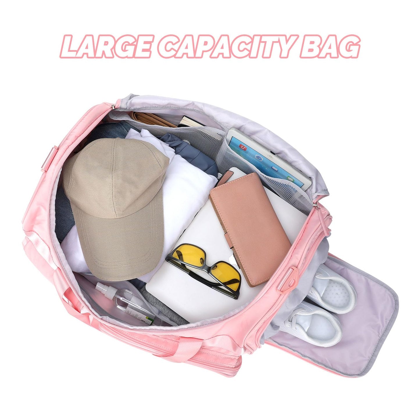 MAXTOP Travel Duffle Bag for Women Carry On Tote Weekender Overnight Bag Large Capacity Duffel Bag With Shoe Compartment,Pink Gym Bag with Dry and Wet Separation