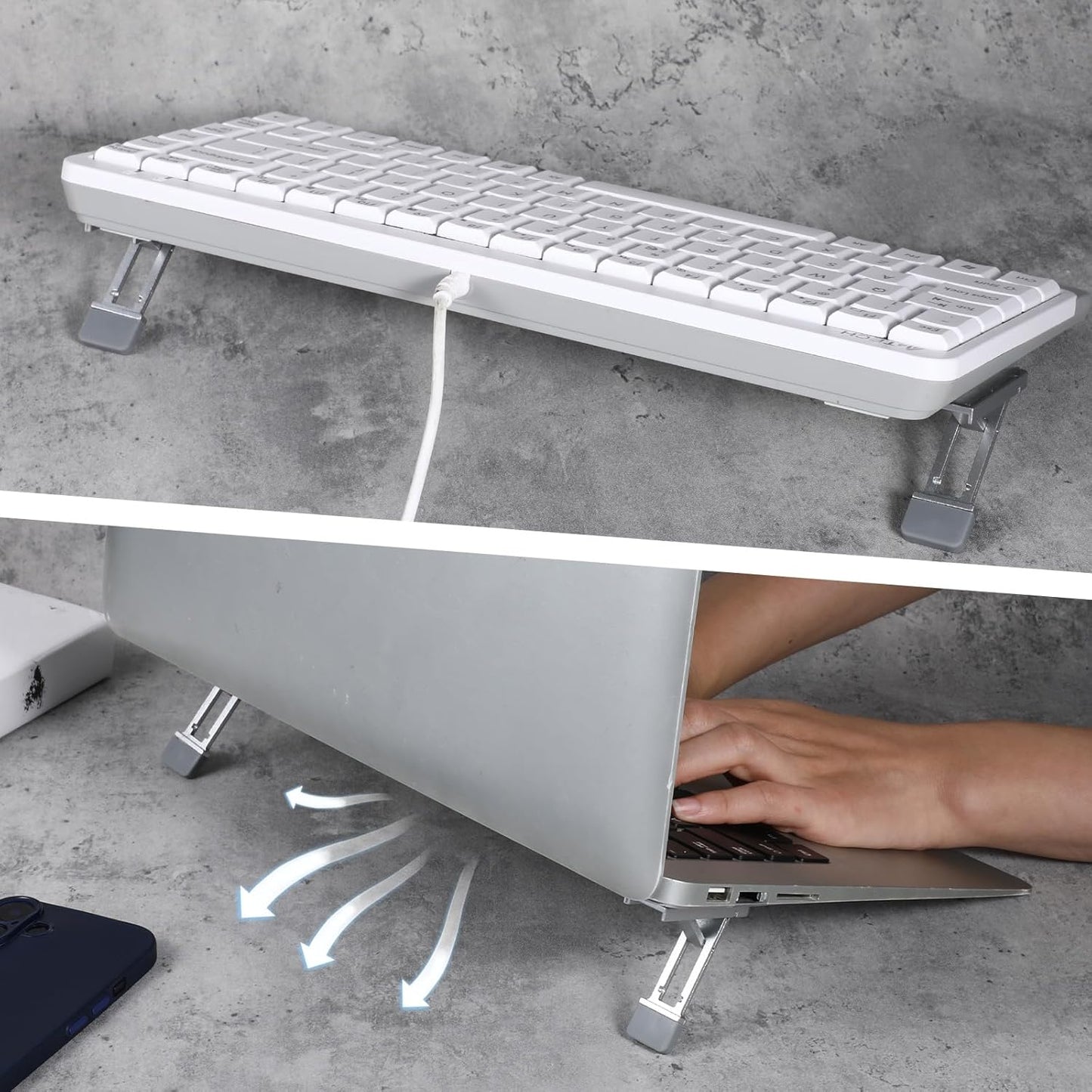 Alrhso 2 Pcs Keyboard Riser Tilt Stand Laptop Feet Riser Adhesive Keyboard Stands Portable Three Tilt Angle Adjustable