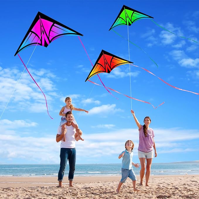 Large Delta Kite for Kids & Adults - Easy to Fly Outdoor Kites for Kids Ages 8-10, Perfect for Beach & Family Activities, Includes Line & Handle
