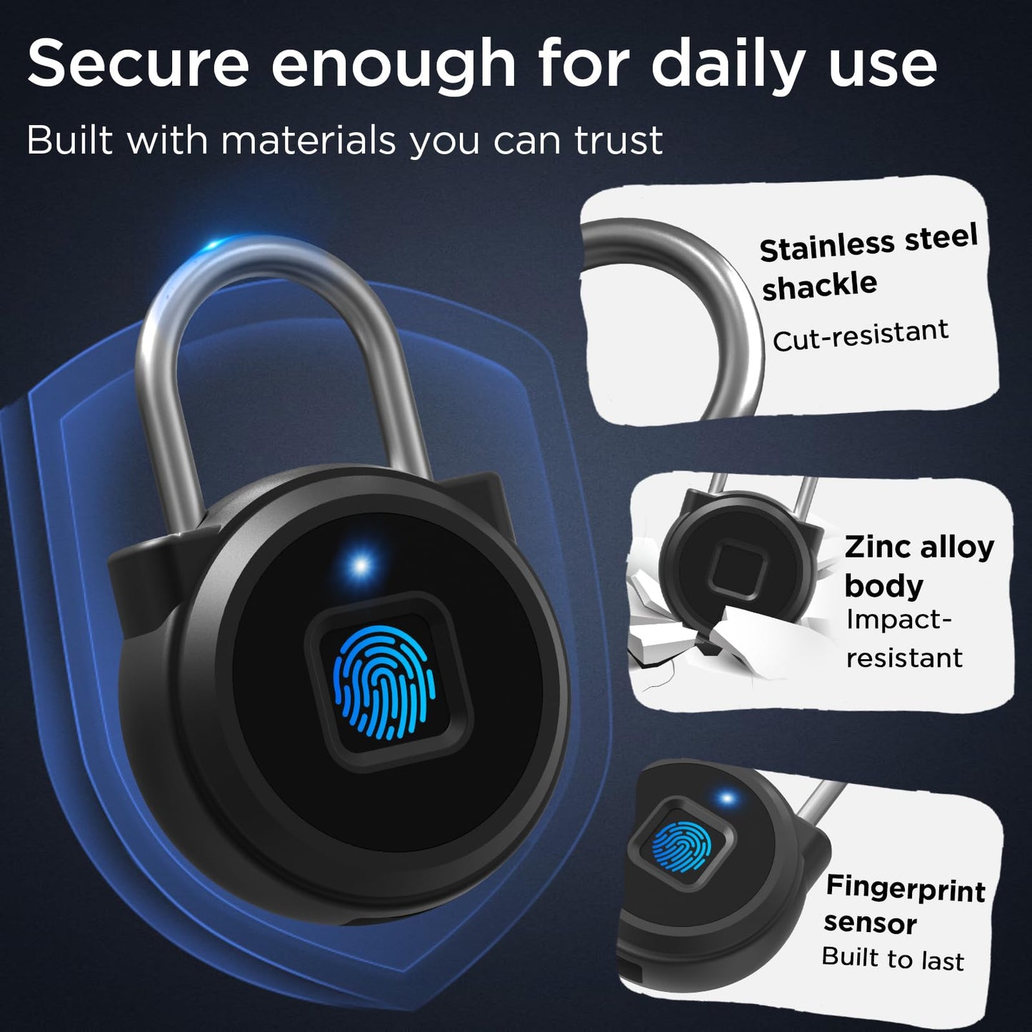 Fingerprint Lock, Dhiedas Gym Locker Lock with Fingerprint Bluetooth APP, Biometric Finger Print Padlock with Keyless, Waterproof Smart Padlock for Locker School Suitcase Cabinet Storage