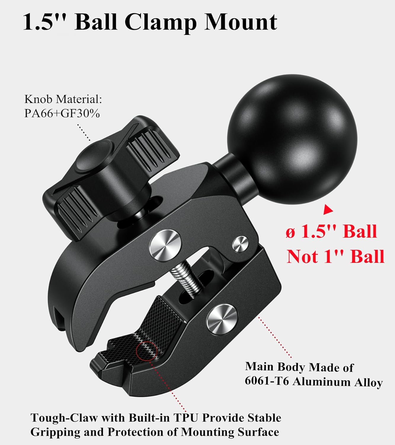 BRCOVAN 1.5'' 0.5'' 1.75'' 1.5 Inches Ball Clamp Mount Base with Aluminum Alloy Tough-Claw, Fit Handlebar Rail