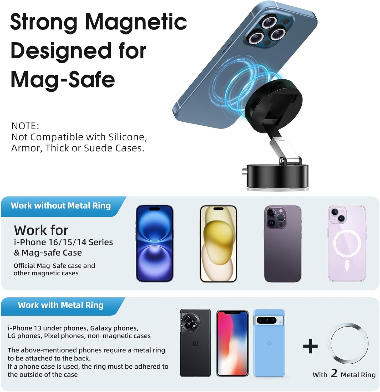 Ankndo Vacuum Suction Phone Holder-Vacuum Magnetic Phone Mount Suction Cup Car Phone Holder Suction Phone mount Use on