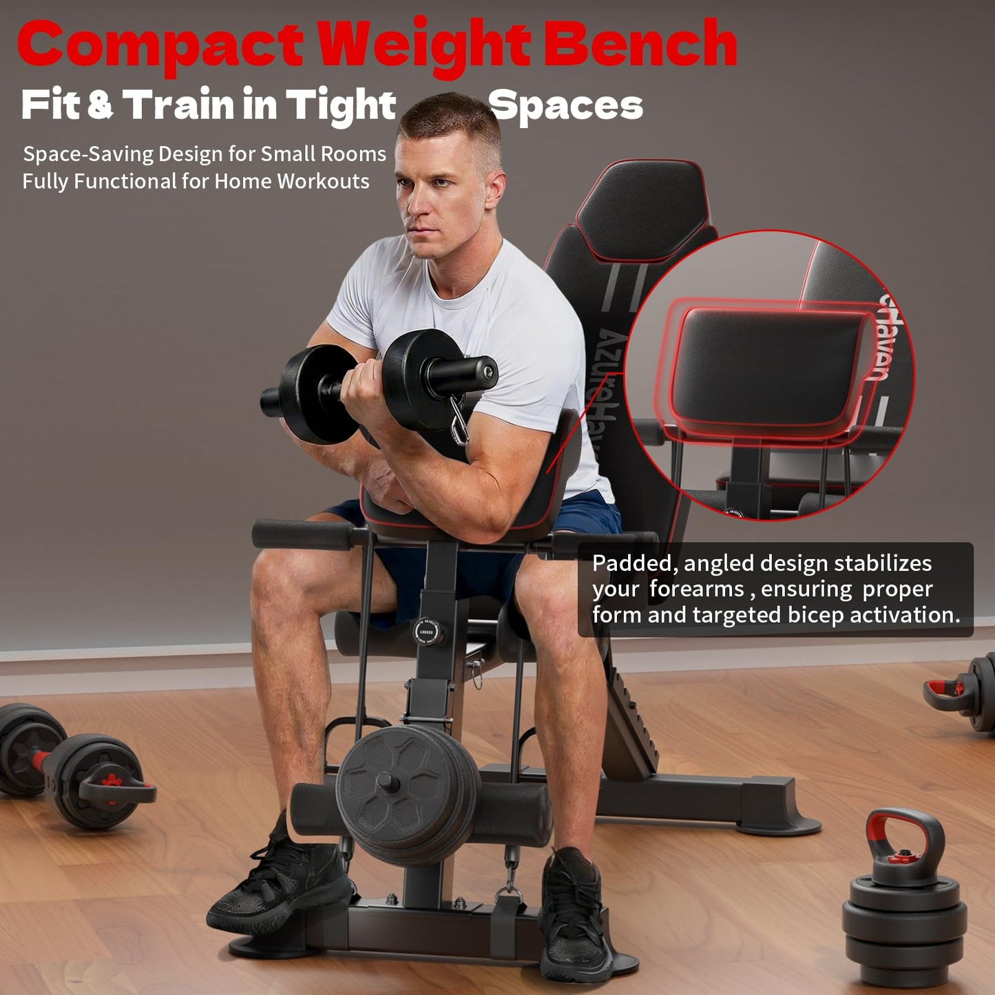 AzureHaven Adjustable Weight Bench, Foldable Incline Decline Flat Workout Bench for Home Gym Full Body Dumbbell Exercise, 660LBS Capacity (Black)