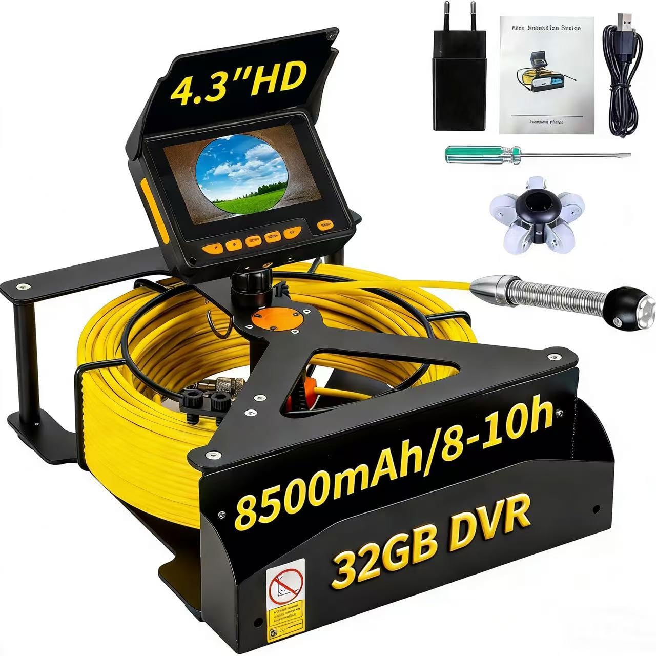 Sewer Camera 100ft,SYANSPAN HD 4.3" Screen 16GB DVR Drain Camera with 6 LED Light,8500mAh 8-10H Working Time Borescope w/Meter Counter for Plumbing Drain (100ft/30M)