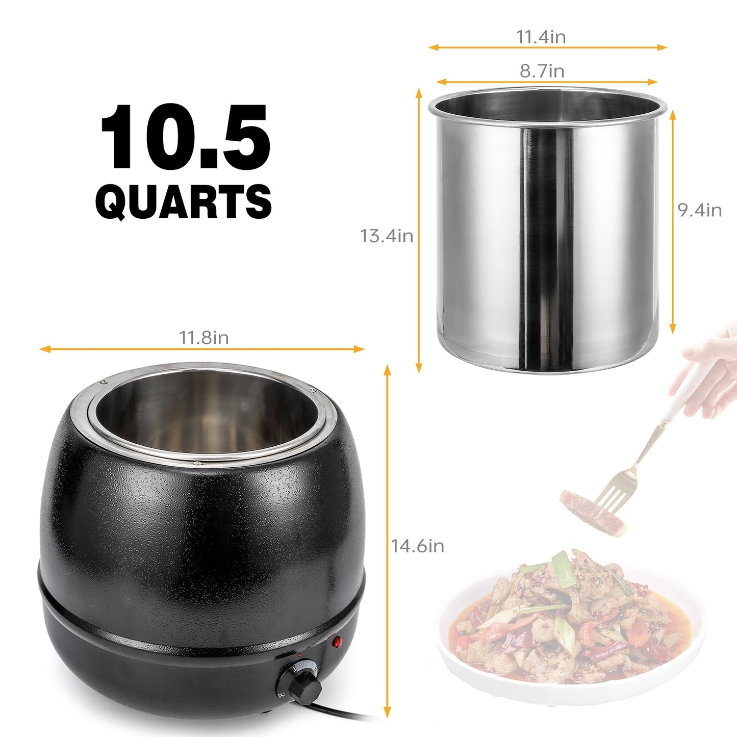 DEXSO 10.5Qts Commercial Soup Kettle Warmer with Hinged Lid and Detachable Stainless Steel Pot - Ideal for Parties, Buffets, and Catering Events