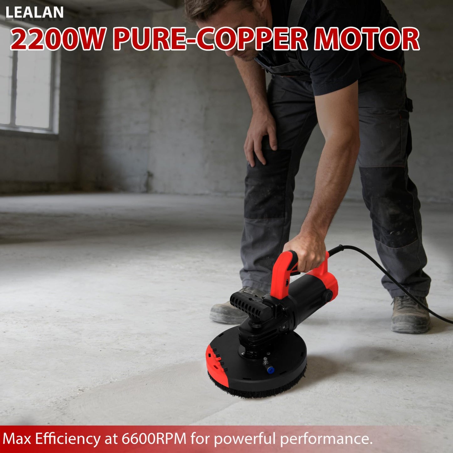 7-inch Concrete Sander, 2200W Powerful Concrete Grinder Machine, 90° Seamless Sanding Cement Floor Grinder for Floors, Walls, and Ceilings