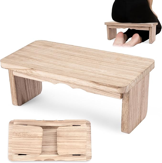 Meditation Bench - Yoga Bench,Wooden Zen Meditation Stool Kneeling Bench for Mindfulness Practice Tea Ceremony and Relaxation Ergonomic Design for Comfort and Support Household，Light Wood