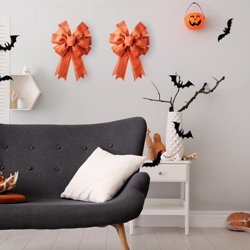Large Fall Bow Wreath - Thanksgiving Decor with Buffalo Bows | Indoor/Outdoor Orange Holiday Decoration