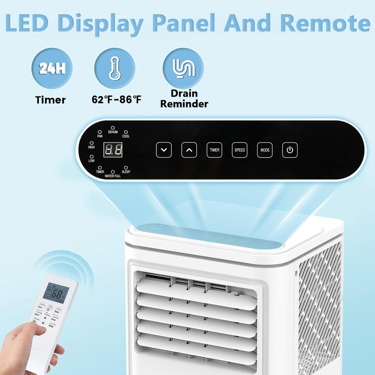 10000 BTU Portable Air Conditioners, 3-in-1 Portable AC Unit for Rooms up to 450 Sq.Ft, Mini Air Conditioner for Bedroom with Cooling, Dehumidifier & Fan Mode, 24H Timer, Sleep Mode