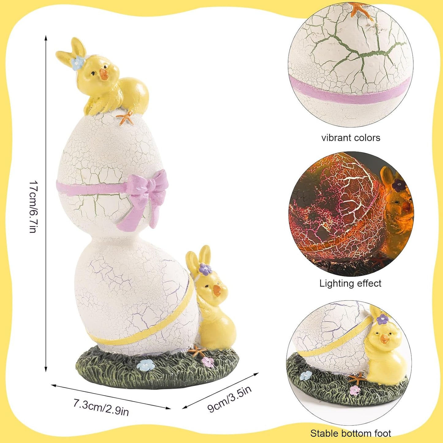 Skiennix Lighted Easter Eggs Figurines - Cute 6.5" H Purple & Green Resin Statues for Spring Decor