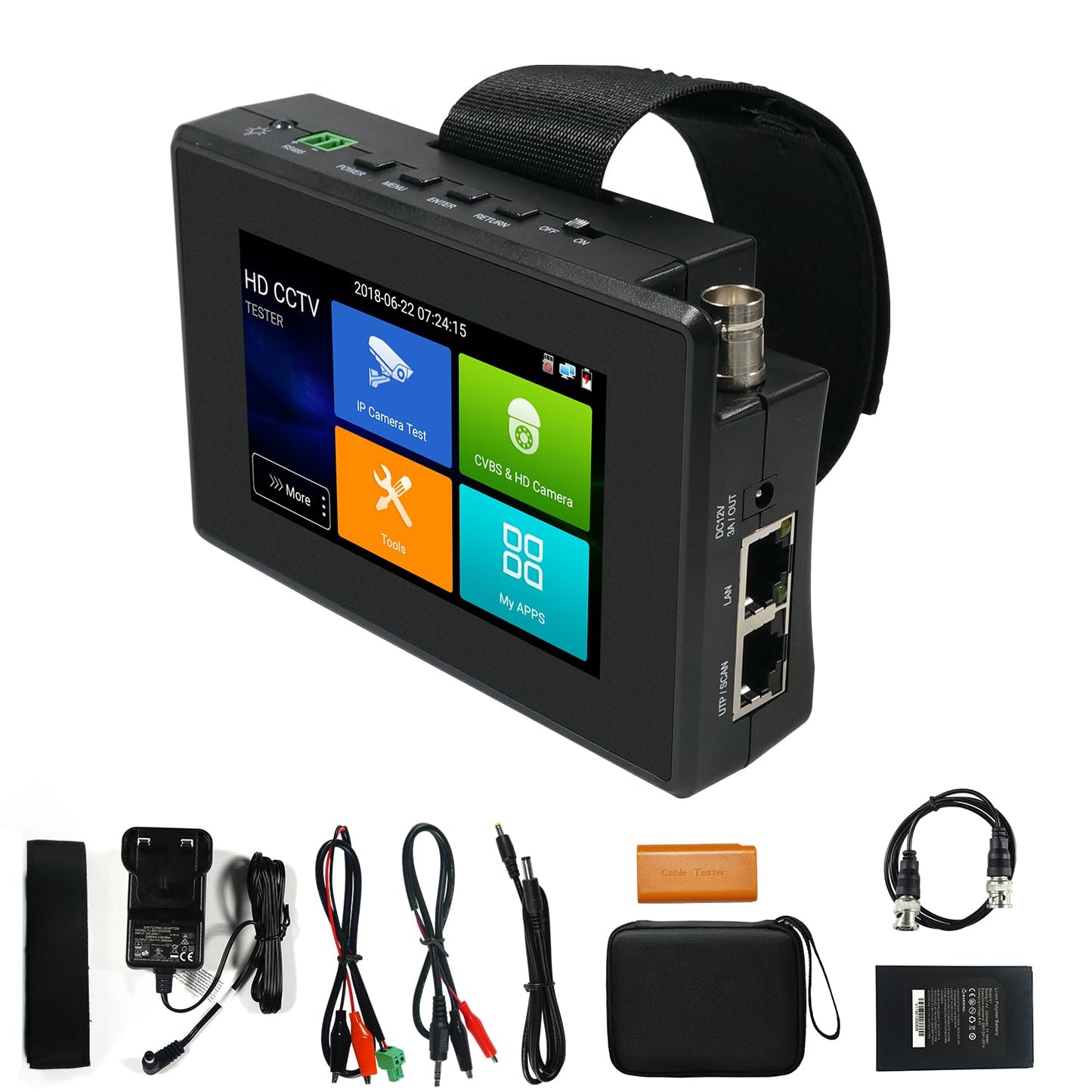 IP Camera Tester, WANLUTECH 4K IP CVBS CVI TVI AHD 4 inch Touchscreen CCTV Test Monitor with PoE/IP discovery/RJ45 Cable Test/PTZ Control(IPC-1800ADH Plus)