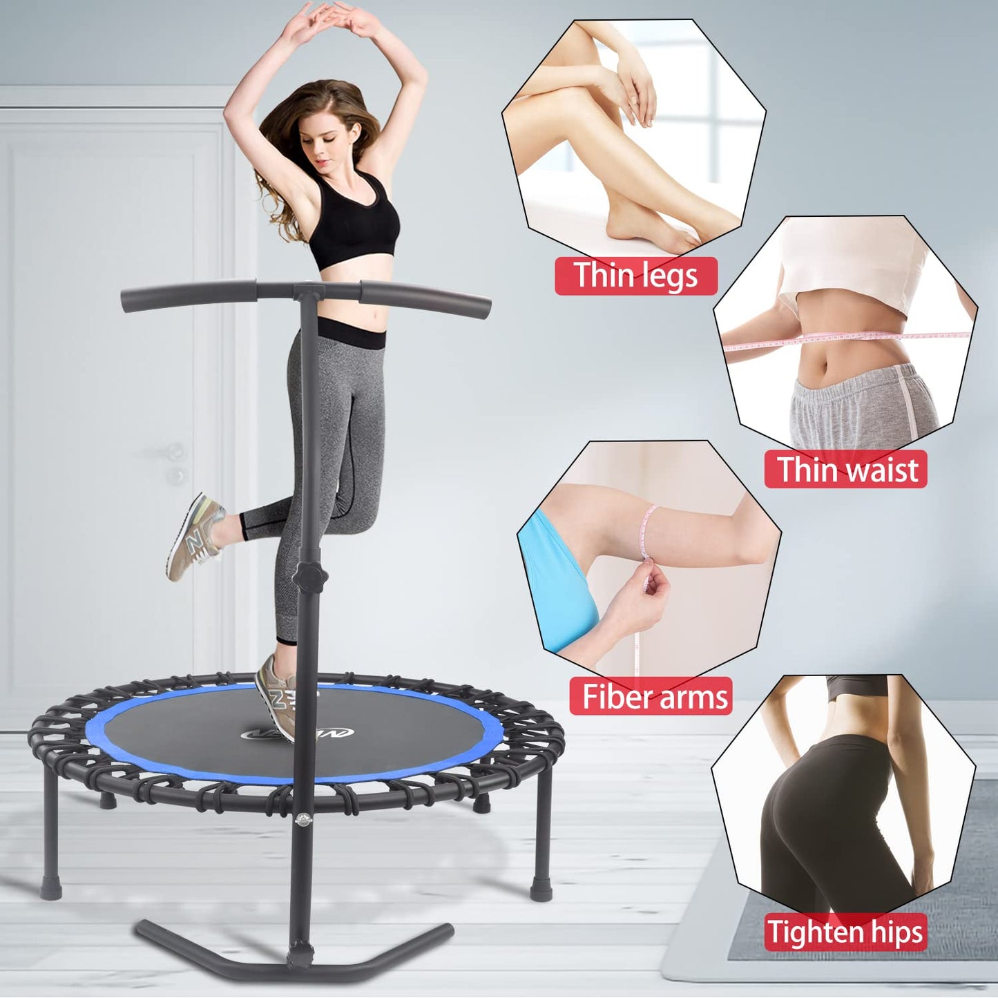 Newan 40" Silent Mini Trampoline Fitness Trampoline Bungee Rebounder Jumping Cardio Trainer Workout for Adults - Max Limit 330 lbs
