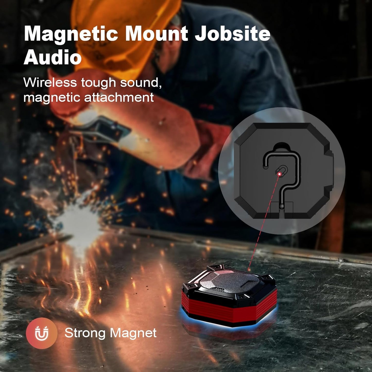 Qozybuds 5.4 45H IPX6 Bluetooth Jobsite Speaker with Magnet and Hook, Working Time Waterproof Speaker Plays Audio