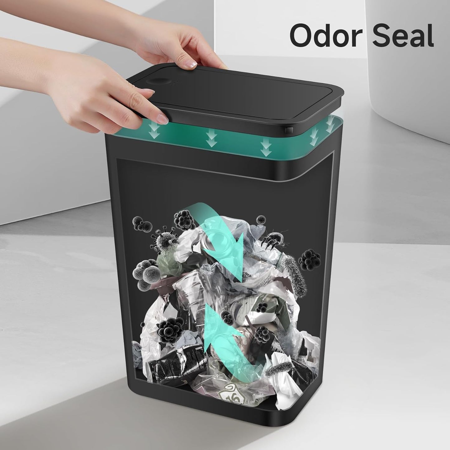 TIPGO Bathroom Trash Can - 4 Gallon Press Top Wastebasket with Pop-Up Lid | Black Plastic Design for Home & Office