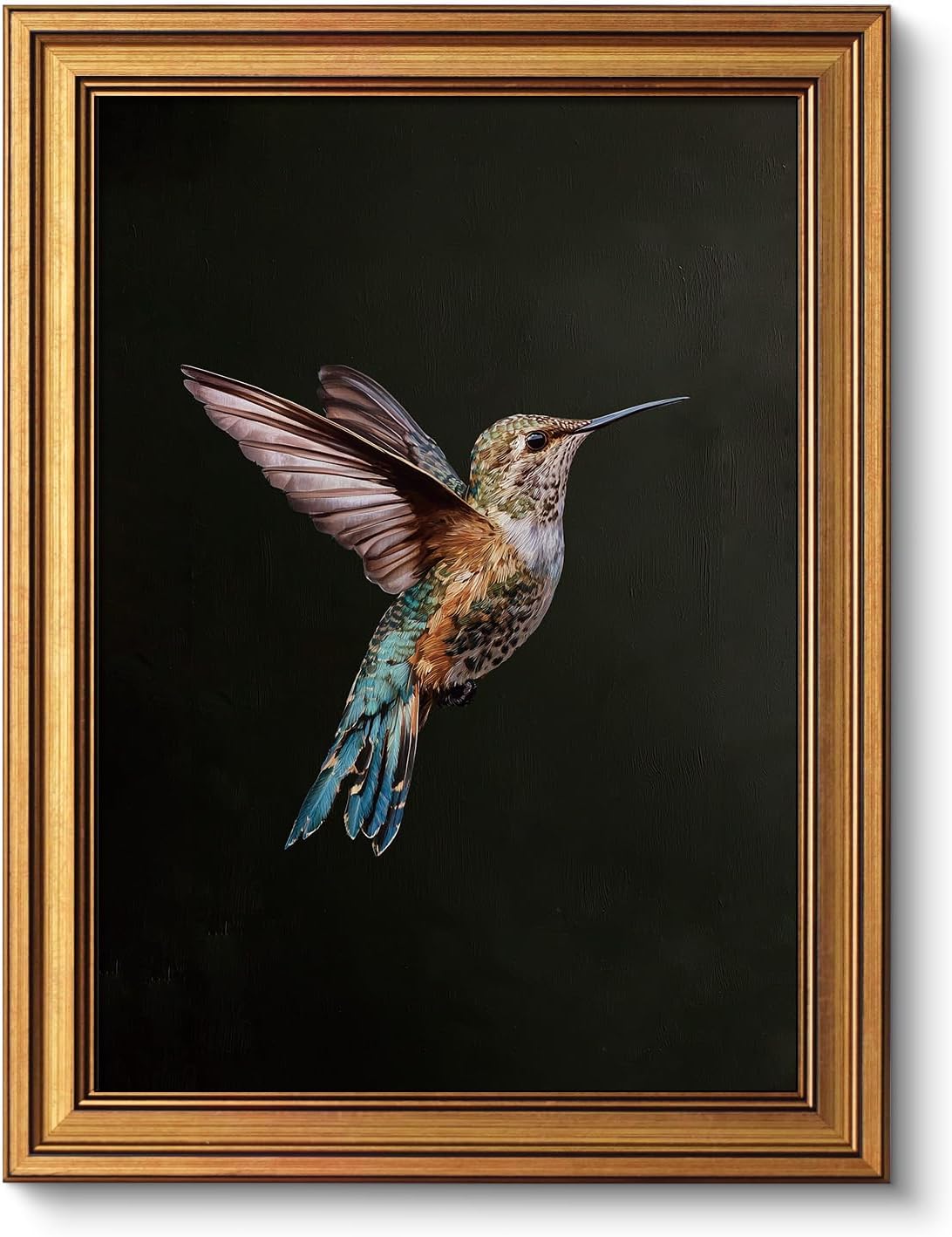 VIYYIEA Gold Framed Canvas Wall Art - Dark Hummingbird Photo Art Print for Home Decor | 12x16 Inch
