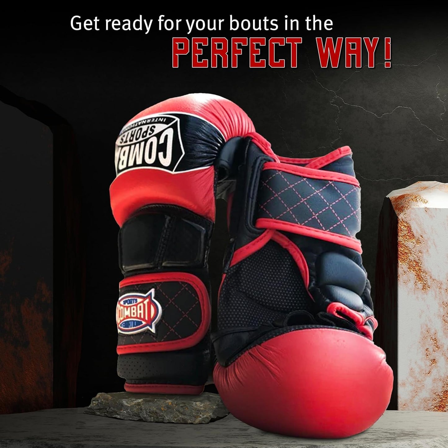 Combat Sports Max Strike MMA Training Gloves, Open Palm Fingerless Gloves for MMA, Muay Thai, and Kickboxing (Red, Large)