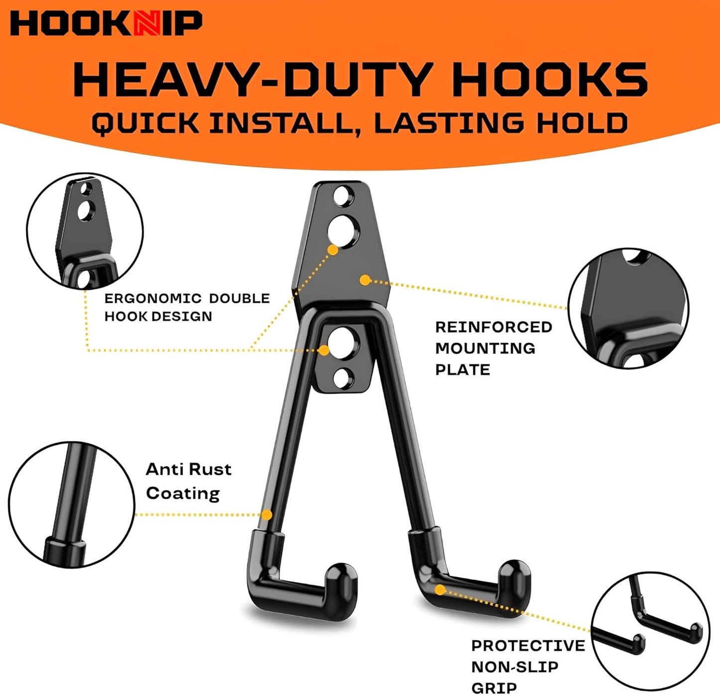 Pack 13 Heavy Duty Garage Hooks - Multi-Sized Wall-Mounted Tool Hangers with Anti-Rust PVC Coating | Ideal for Bikes, Ladders, and Garden Tools