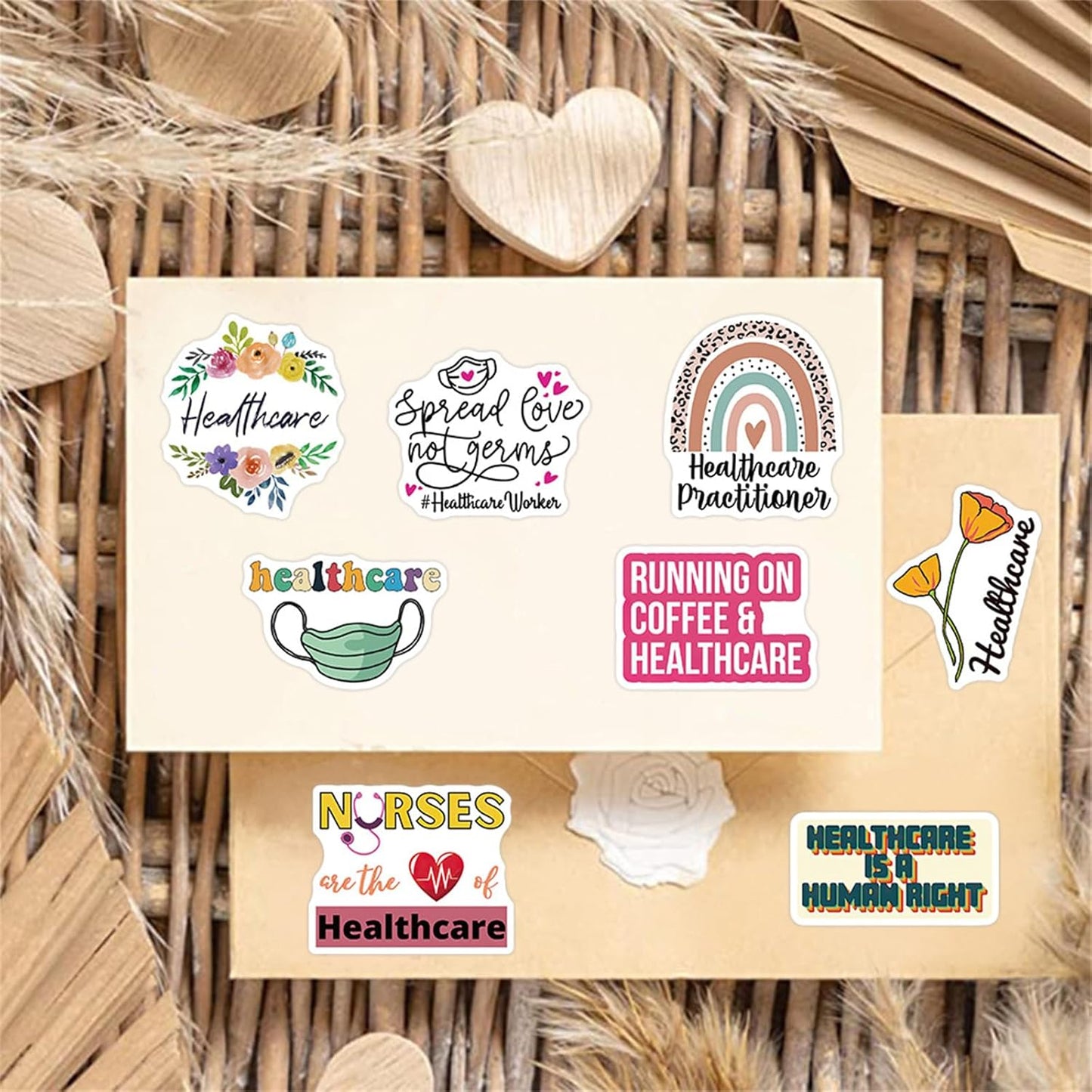 Cetagi 50 Pcs Health Care Stickers Doctor Nurse Sticker Medical Science Equipment Waterproof PVC Decal Human Body
