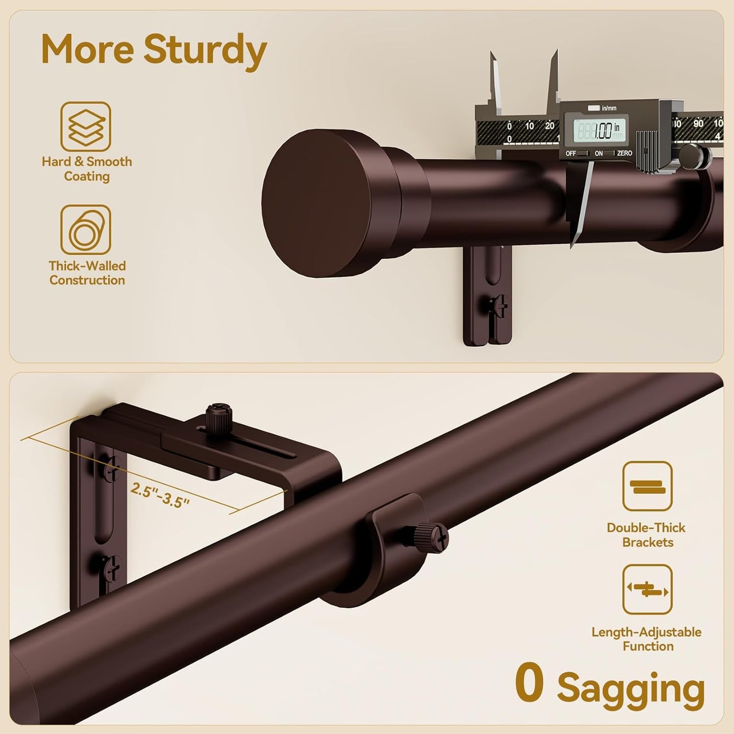 YaFex Curtain Rods - Heavy Duty 1 Inch Adjustable Window Treatment Rods | 32-144 Inch, Bronze Finish