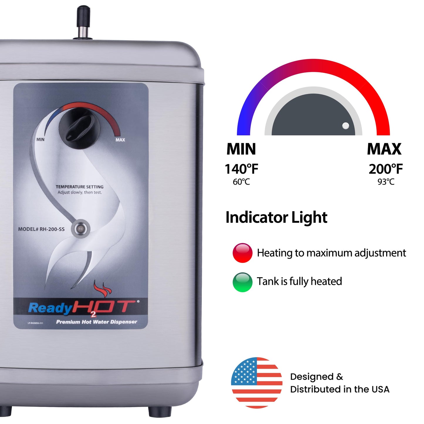 Ready Hot 41-RH-200-F570-CH Instant Hot Water Dispenser System, 2.5 Quarts Manual Dial Single Lever Hot Water Faucet, Polished Chrome