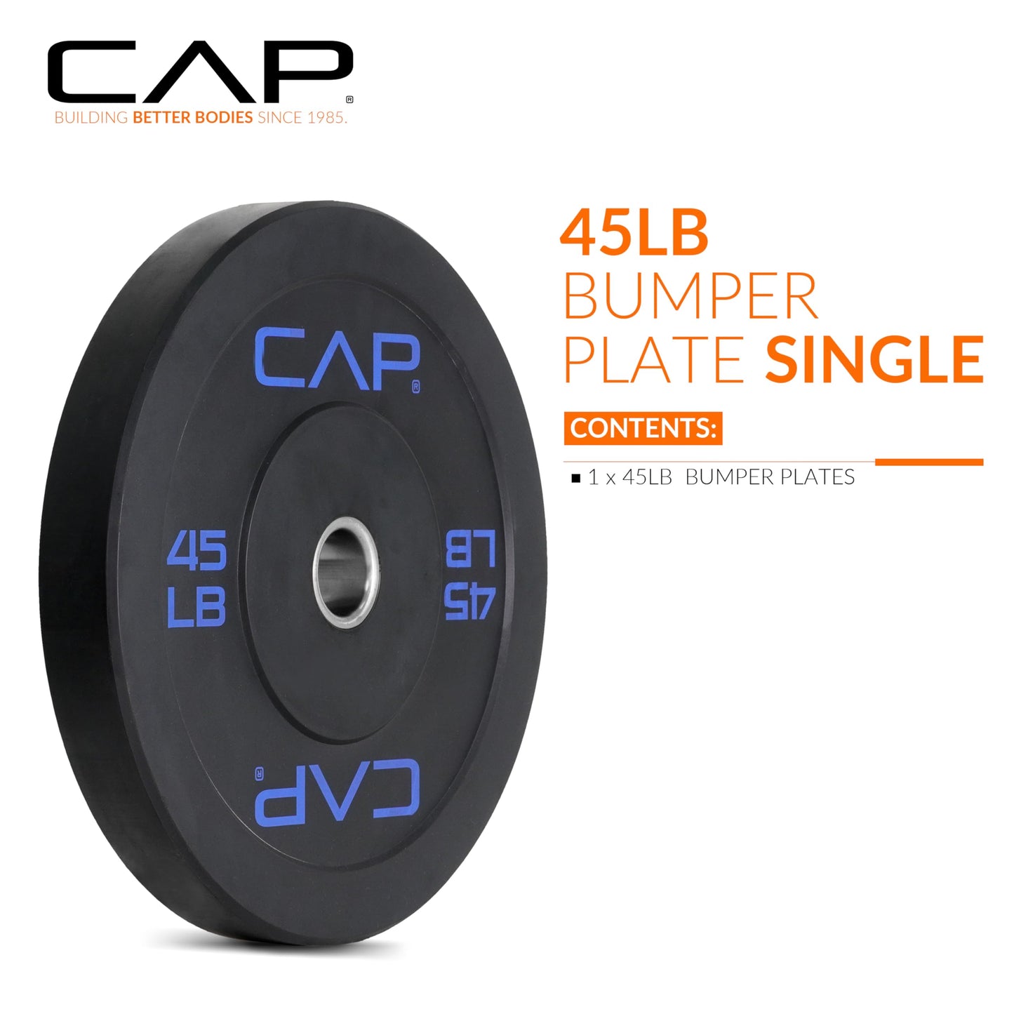 CAP Barbell Economy Olympic Bumper Plate with Blue Logo, Black, 45 lb Single