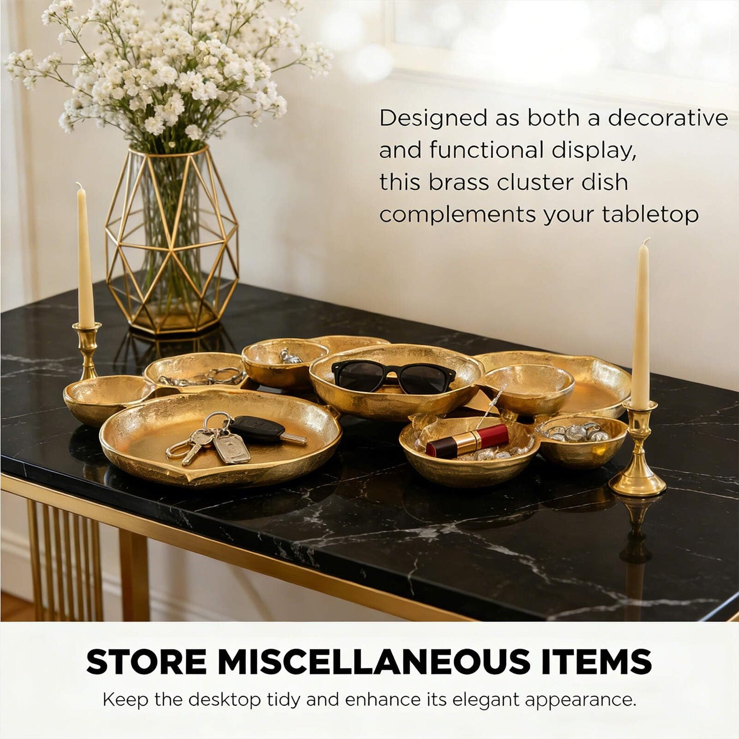 9-Piece Round Cluster Serving Bowls Set Gold Connected Design for Entertaining Snacks Nuts Chips Sturdy Serving Tray Decorative Tableware Supplies Platter Box for Candy Cocktail Party Serving Sets
