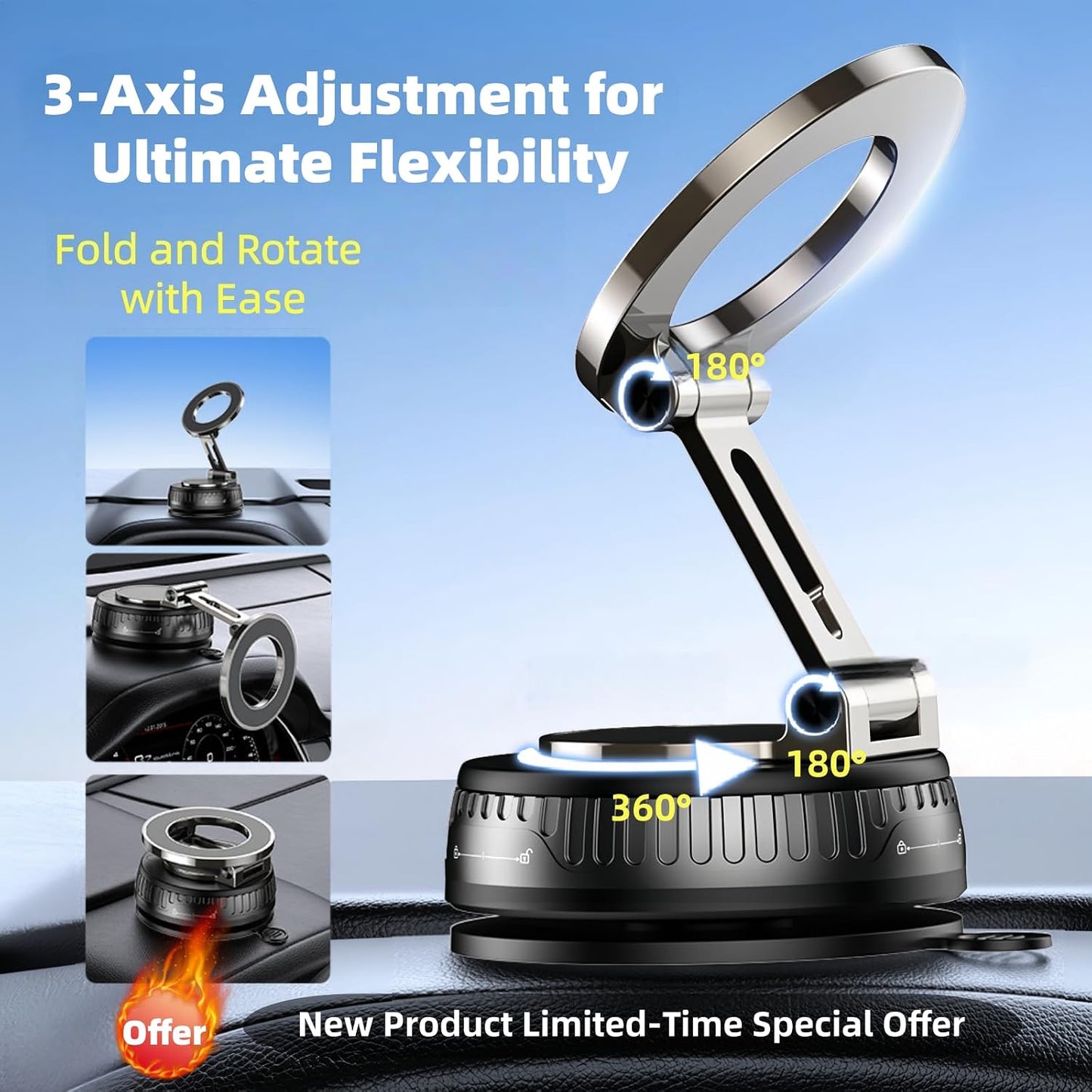 Briteroh 2026 360 180+LBS 4200gf Upgraded Magnetic Car Phone Mount for MagSafe: Rotatable Adjustable Holder with Strong