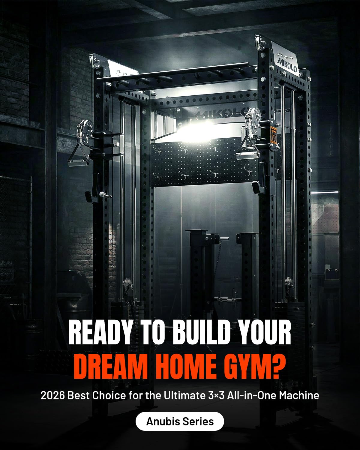 Mikolo Anubis-2.0 Smith Machine with Weight Stack, 3“×3” All-in-One Power Cage with LAT Pulldown & Cable Crossover, 3200LBS Multi-Function Trainer with Aluminum Pulley System for Fitness Home Gym