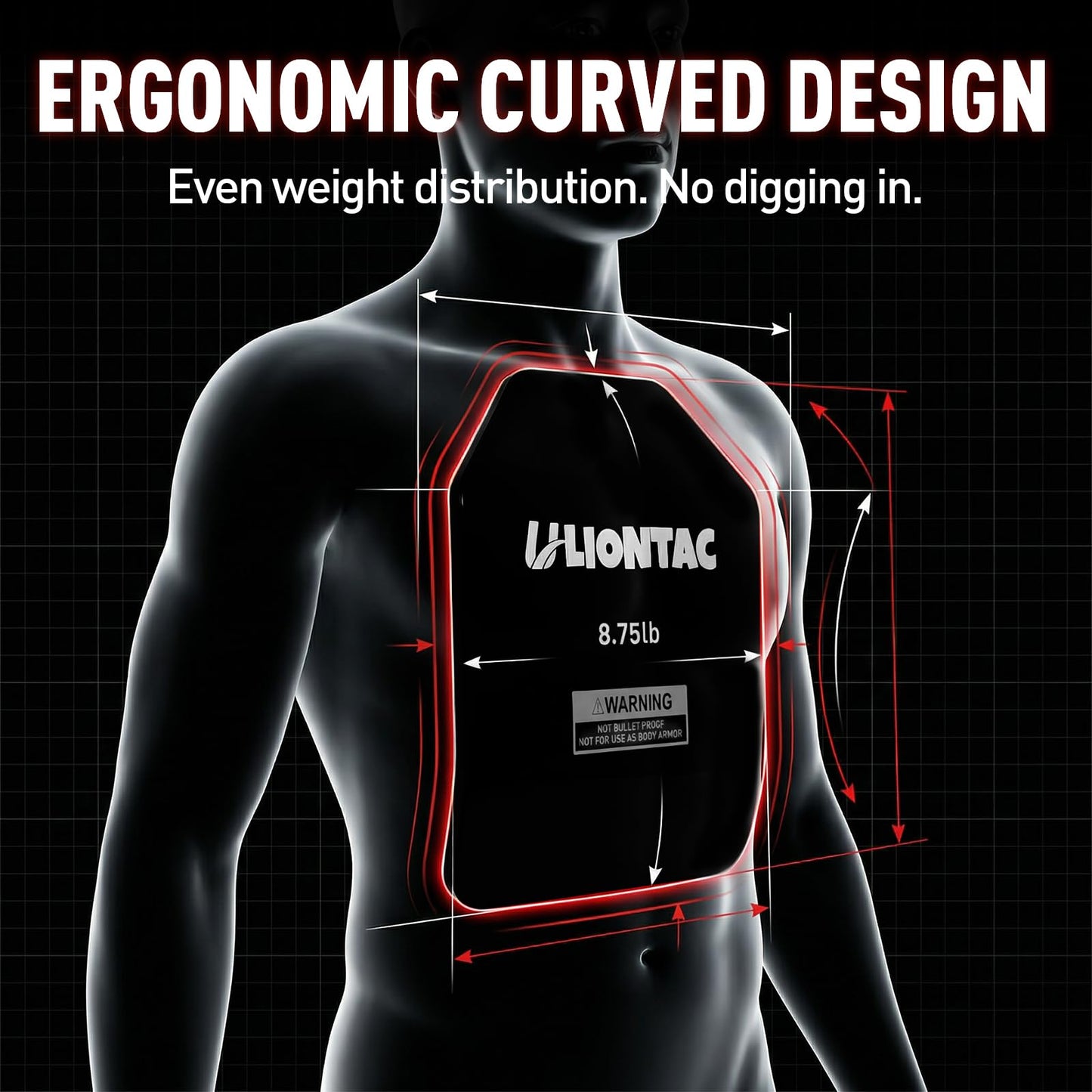 ULIONTAC Curved Weight Vest Plates - Pair of 5.75lb Hexagon Tactical Vest Plates for Weight Vest, Fixed Weight Plates for Training, Home Gym Workout 12x10 inch (5.75lb, Black)