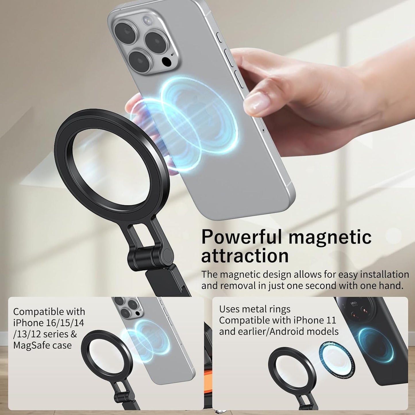 VRIG Express 1/4 3/8" 16 15 14 13 12 VRIG Phone Tripod Mount for MagSafe, Aluminum Magnetic Tripods Phone Mount Adapter