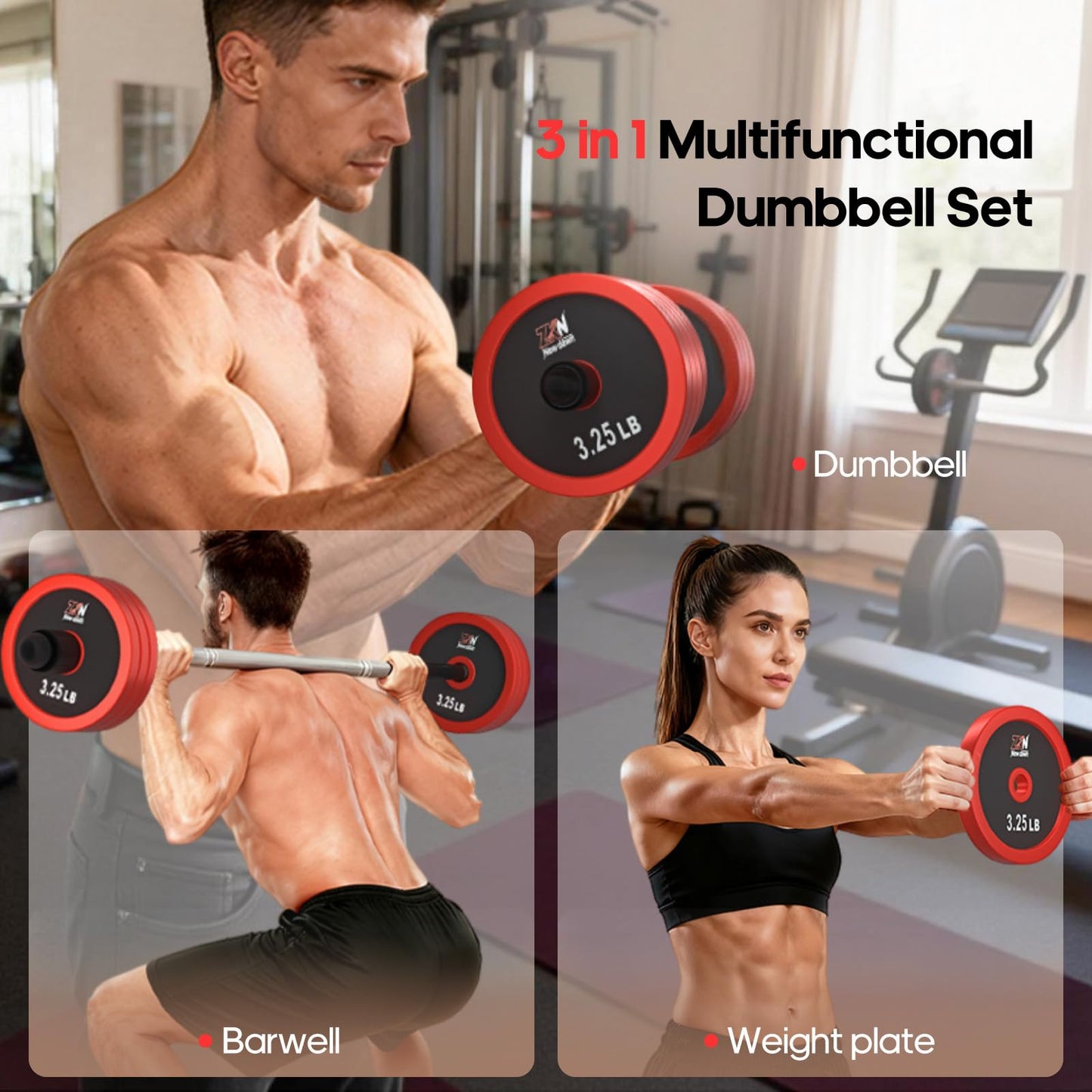 ZKN NEW DAWN Adjustable Dumbbell Set,30 lbs Free weight set with Carbon Steel,rack,Barbell Free weights set with Connector,Workout Equipment for Home Gym Suitable Men/Women
