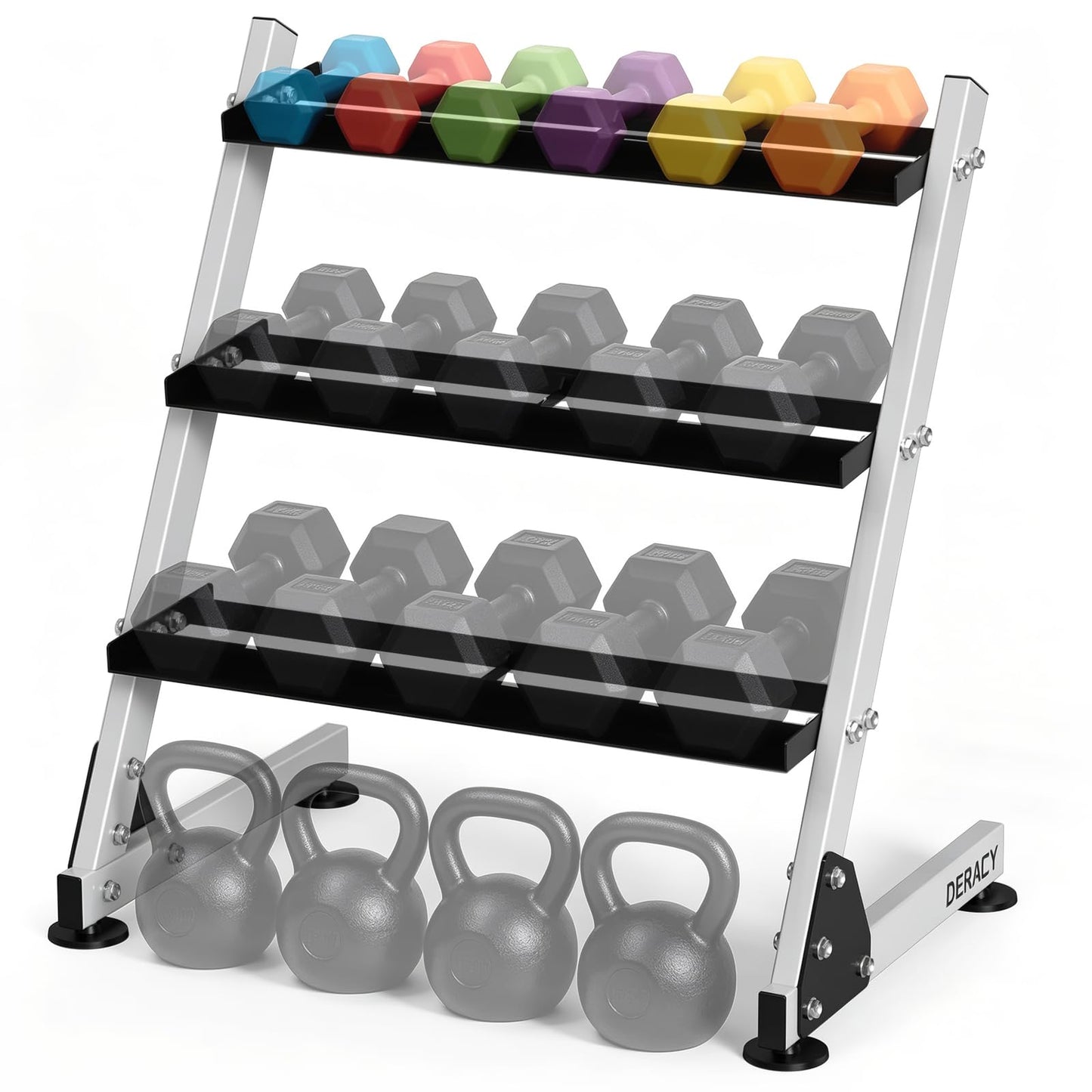 DERACY Dumbbell Rack, 3-Tier Dumbbell Weight Rack for Home Gym, Dumbbell Set Organizer for Dumbbell Kettlebell Barbell, Heavy Duty Weight Storage Rack, Dumbbell Stand Only