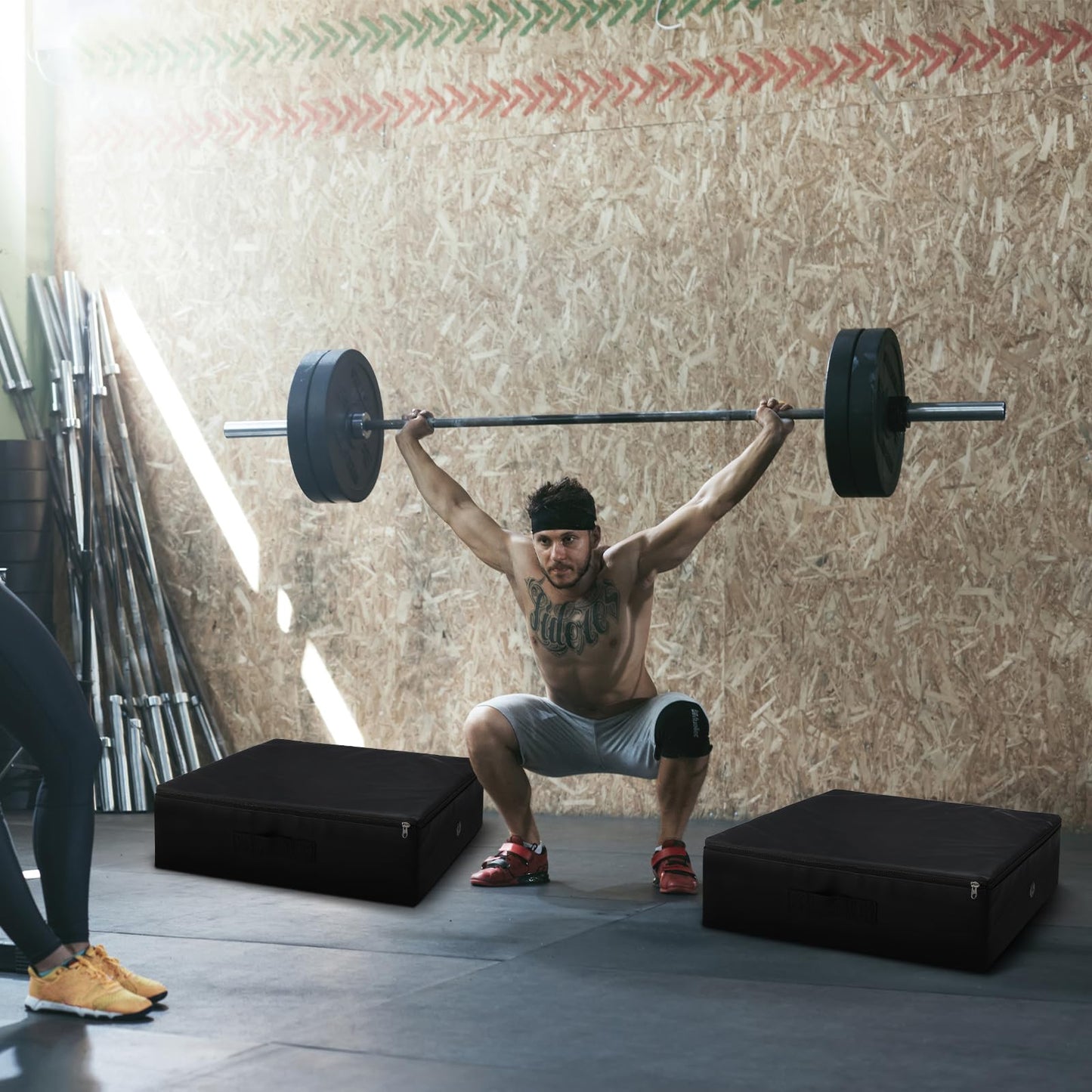 Foilswirl 2 Pack Weightlifting Crash Pad Black Silencer Weightlifting Drop Pads with PVC Leather Cover Barbell Deadlift Mat 20 x 20 x 6 Inches for Climbing Sport Supplies