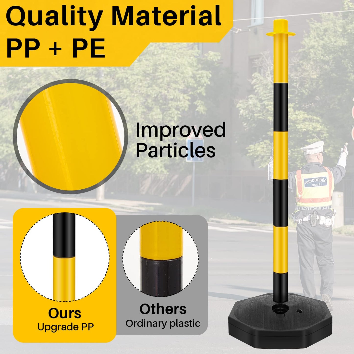 Konohan 18 Sets 34 Inch Parking Cone Delineators Post Traffic Cone Plastic Stanchion Set Stands Parking Barrier with Base 6.6 ft Chain S Hooks Reflective Collar (Yellow,Black)