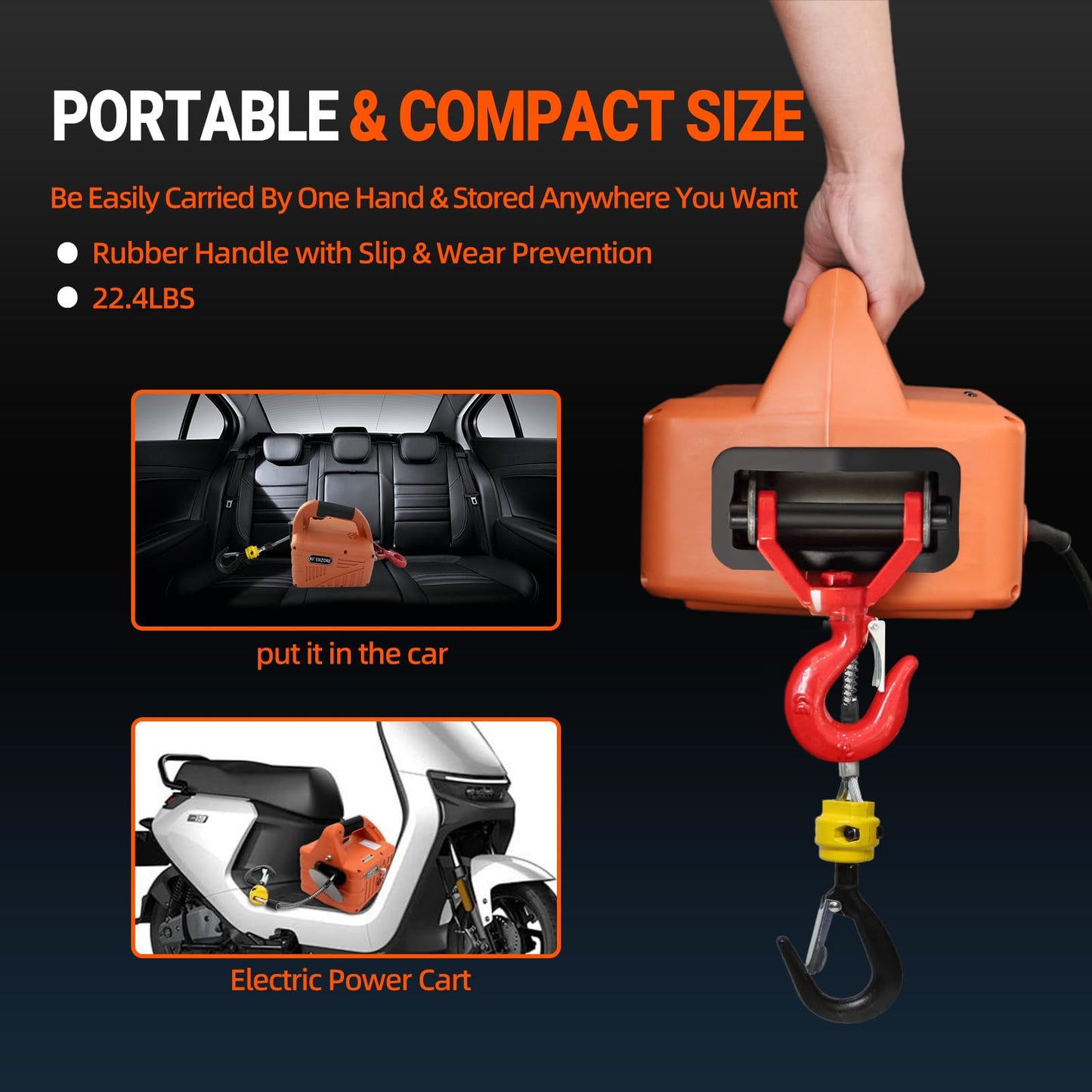 KOERZORE 110V Electric Hoist Winch 1100Lbs Capacity 25ft Lift Height Portable Power Winch for Garage, Workshop, ATV & Drywall Lifting&Compact Electric Chain Hoist