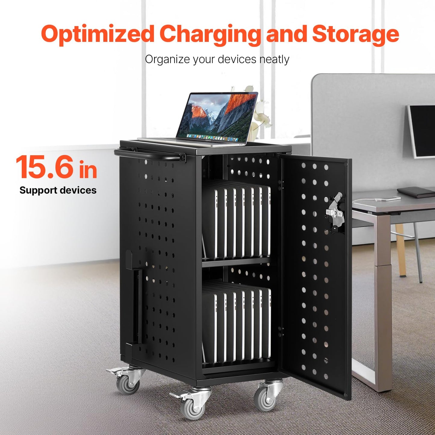 VEVOR 16 Device Charging Station with Lock & Key, Mobile Charging Cart for Chromebook, iPads, Tablet and Laptop, Up to 15.6 in Screen Size, Office and Classroom Locking Charging Station