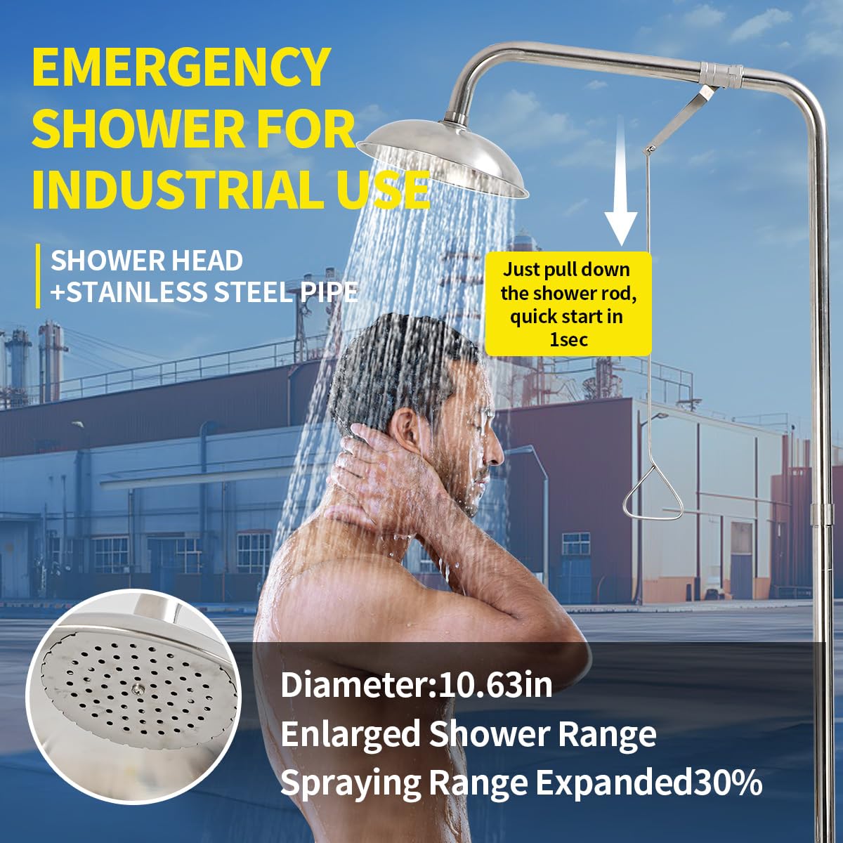 Combination Eye Wash Station, Emergency Eyewash Stations OSHA Approved 304 Stainless Steel Eyewash Shower Station for Industrial & Commercial & Lab Use,NPT Thread, with Emergency Sign