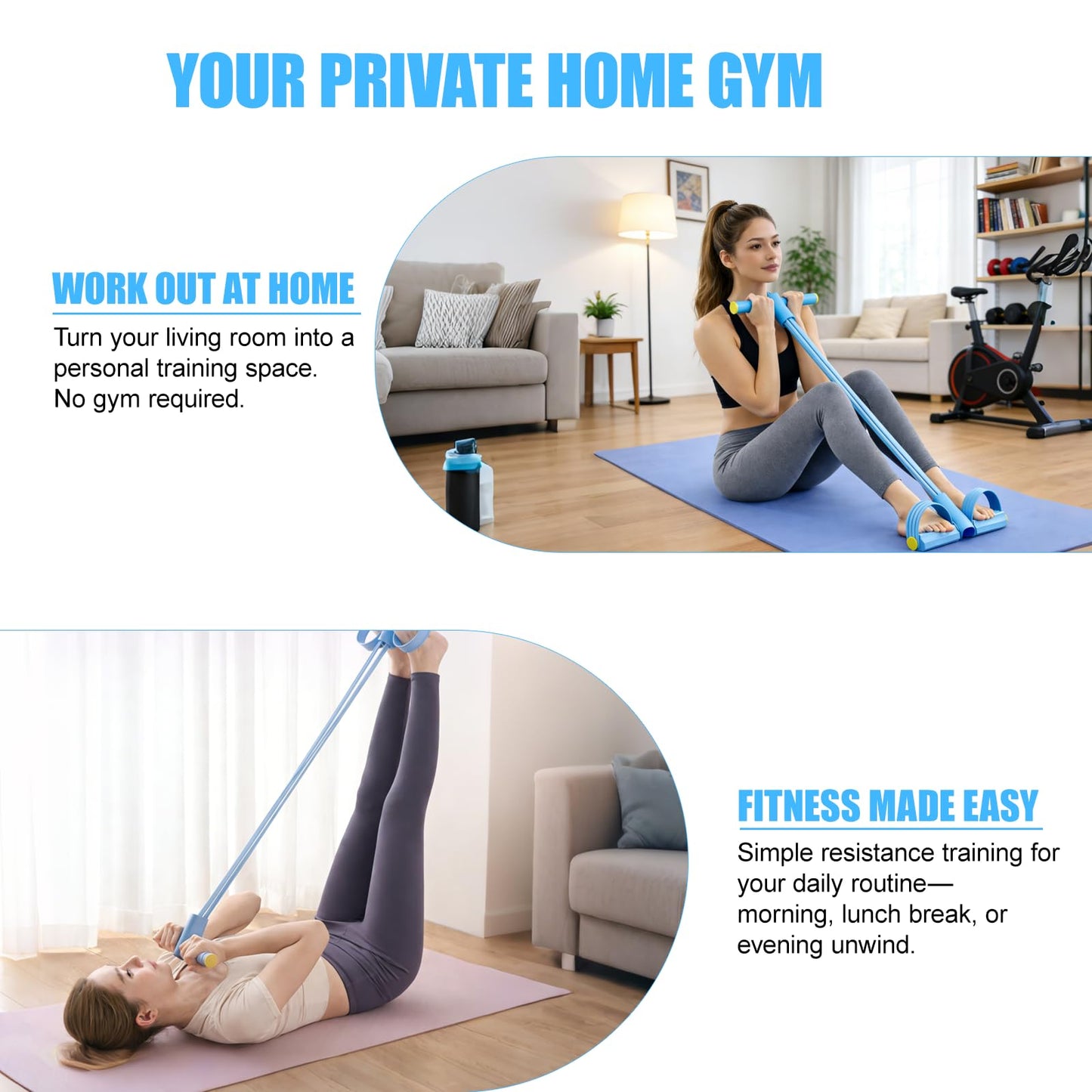 8-Tube Pedal Resistance Band with Handles, Multifunctional Pedal Resistance Band Made of Natural Rubber, Fashion Puller Exercise Equipment for Full Body Strength, Toning & Stretching(Blue)