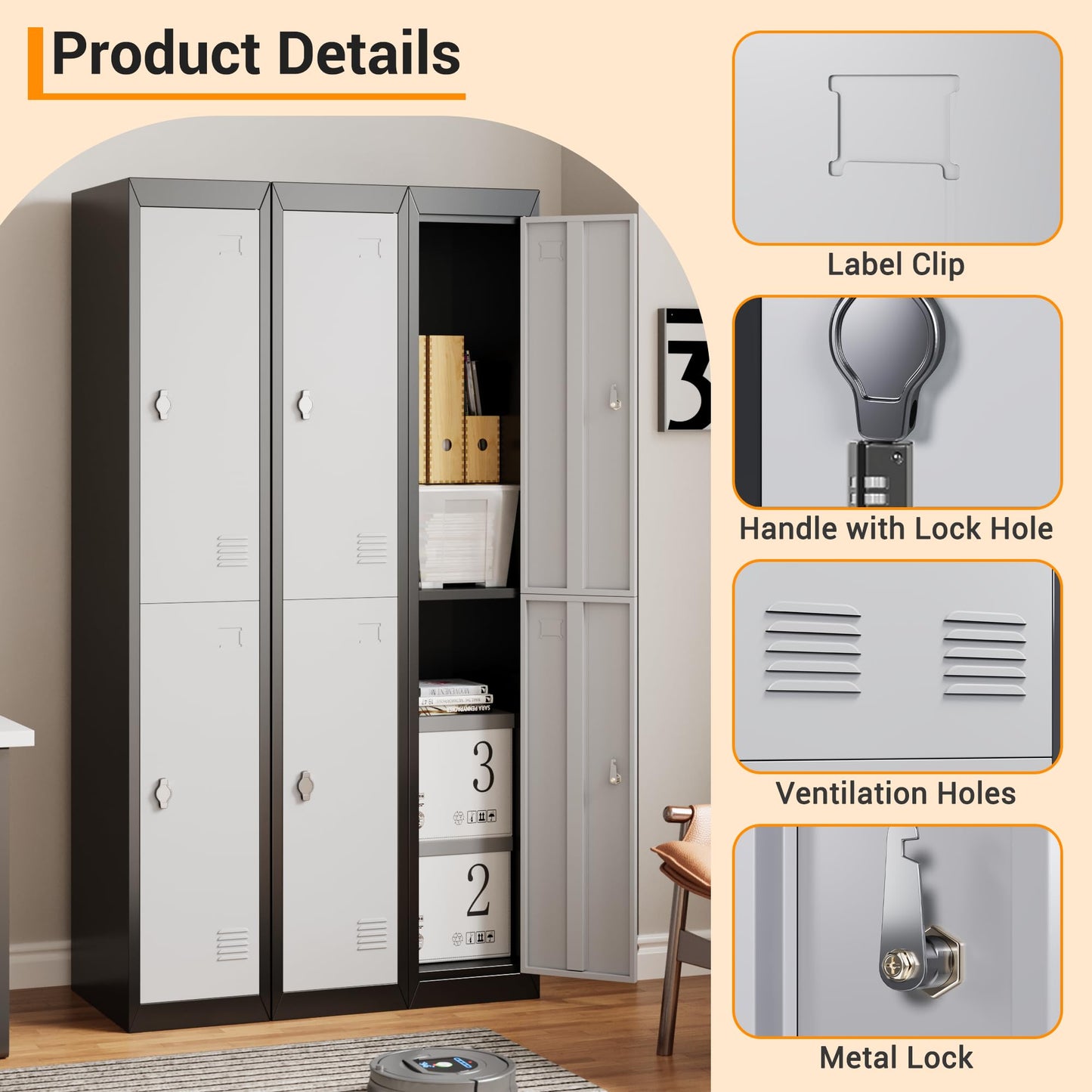Metal Storage, Locker with 2 Doors and 2 Shelves, Storage Cabinet for Gym, School and Office, Gray.