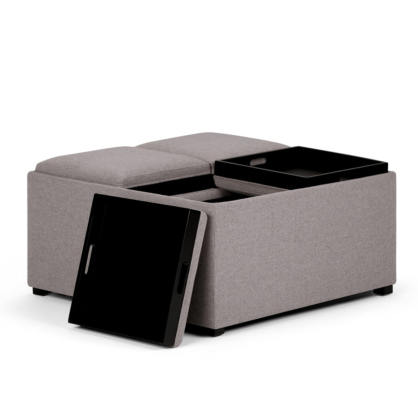 SIMPLIHOME Avalon Wide Contemporary Square Coffee Table Storage Ottoman, Cloud Grey, Table Ottoman