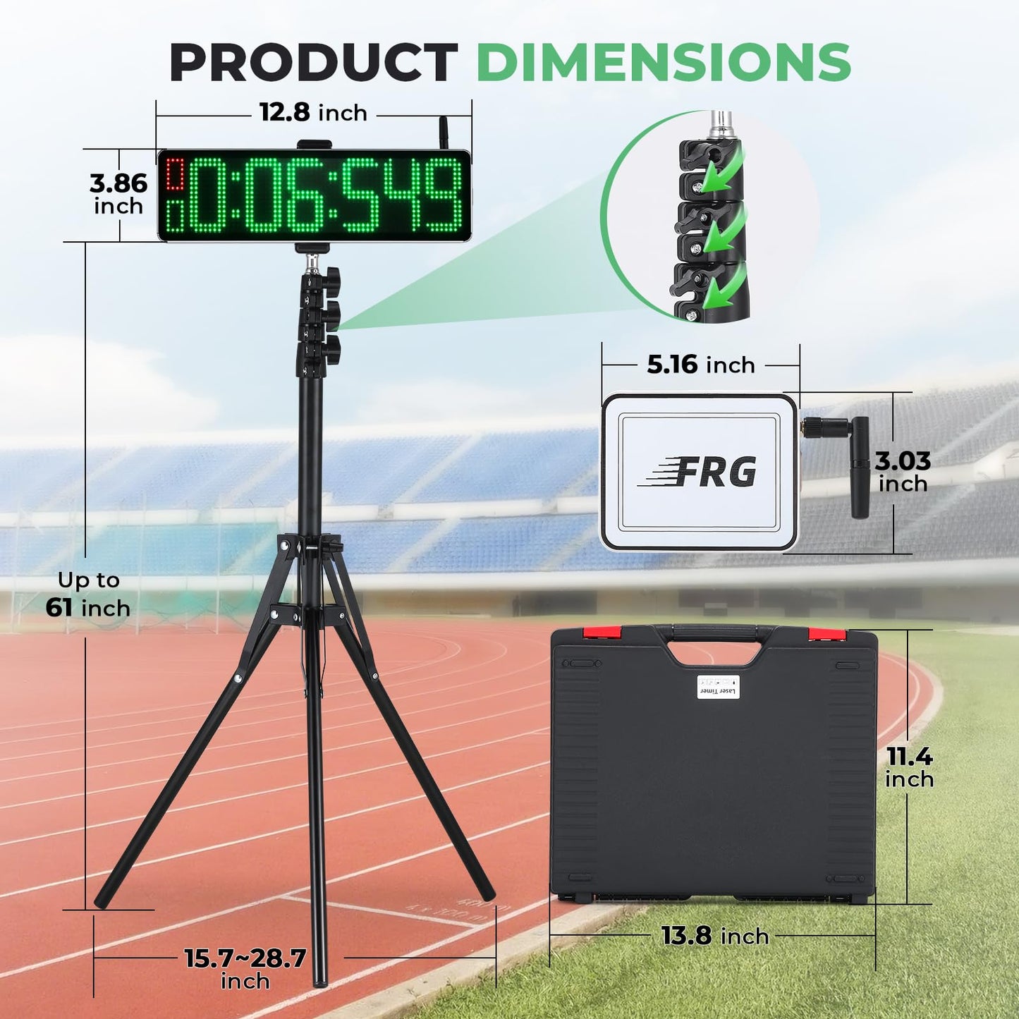 Flyrivergo Powered Wireless Laser Timer for Sprints with High Stand, Laser Sprint Timer System, Race Clock with Tripod for Speed Training/Lap/Track Field/Football/Bike/Motorcycle