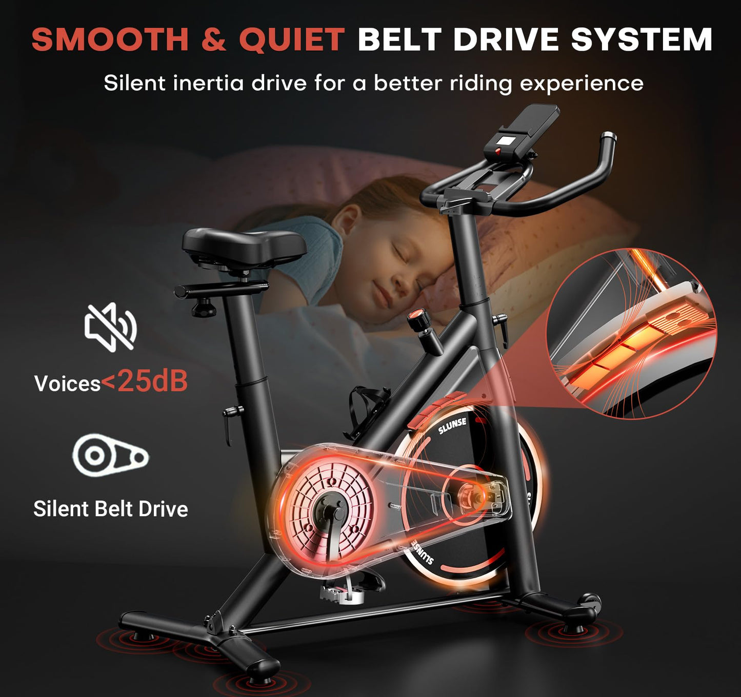 Exercise Bike, Magnetic Resistance Stationary Bikes for Home with App Compatible, Silent Indoor Cycling Bike with 350lbs Weight Capacity Comfortable Seat, Digital Monitor & Phone Mount, Black Red